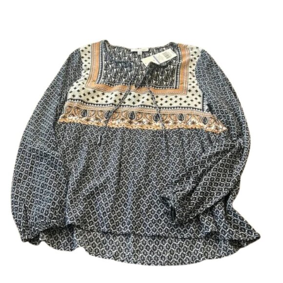 New Directions medium women’s spring blooms keyhole neck tie front blouse - Picture 1 of 6